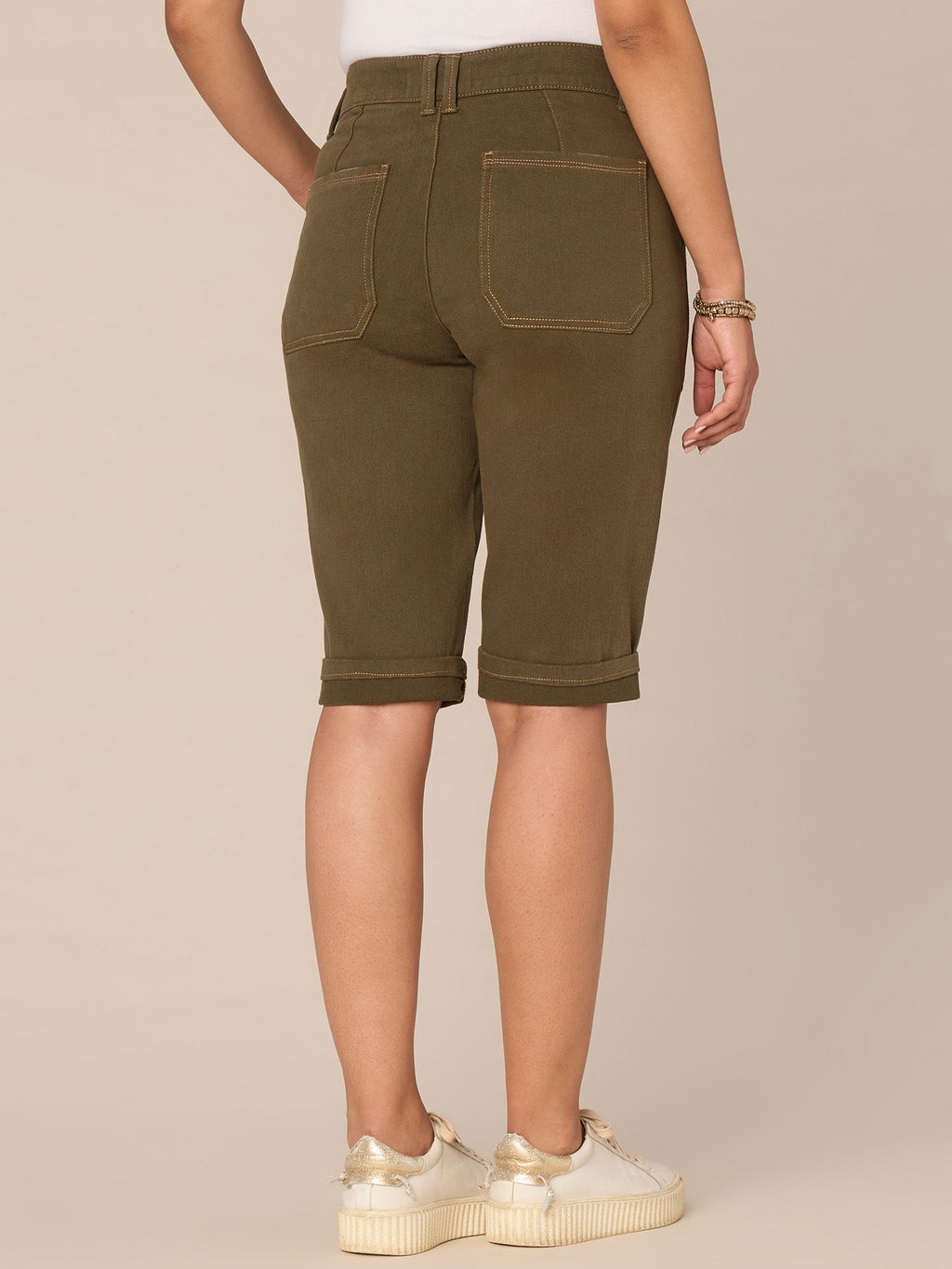 "Ab"solution High Rise Cuffed Hem Bermuda Shorts with Coin Pockets