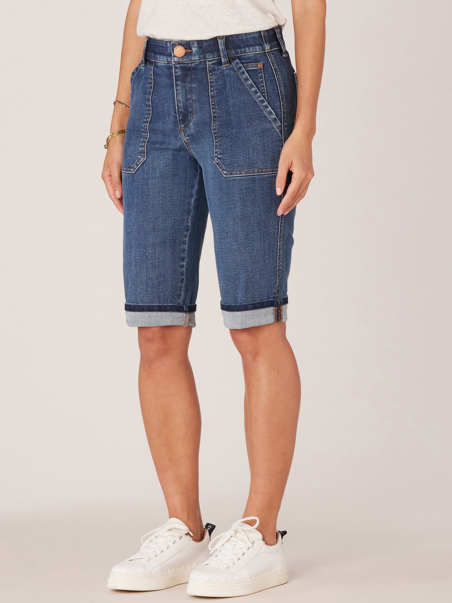 Indigo Denim "Ab"solution High Rise Cuffed Hem Repreve Bermuda Short