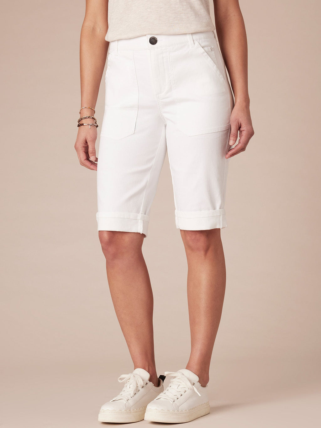 "Ab"solution High Rise Cuffed Denim Bermuda Short with Coin Pockets
