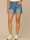 "Ab"solution® High Rise Cascading D Clean Finish Fray Hem Shorts