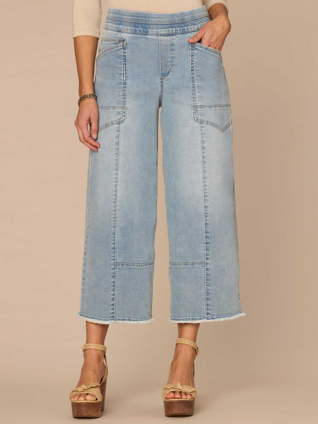 "Ab"solution® Skyrise Glider Cropped Fray Hem Petite Wide Leg Jeans