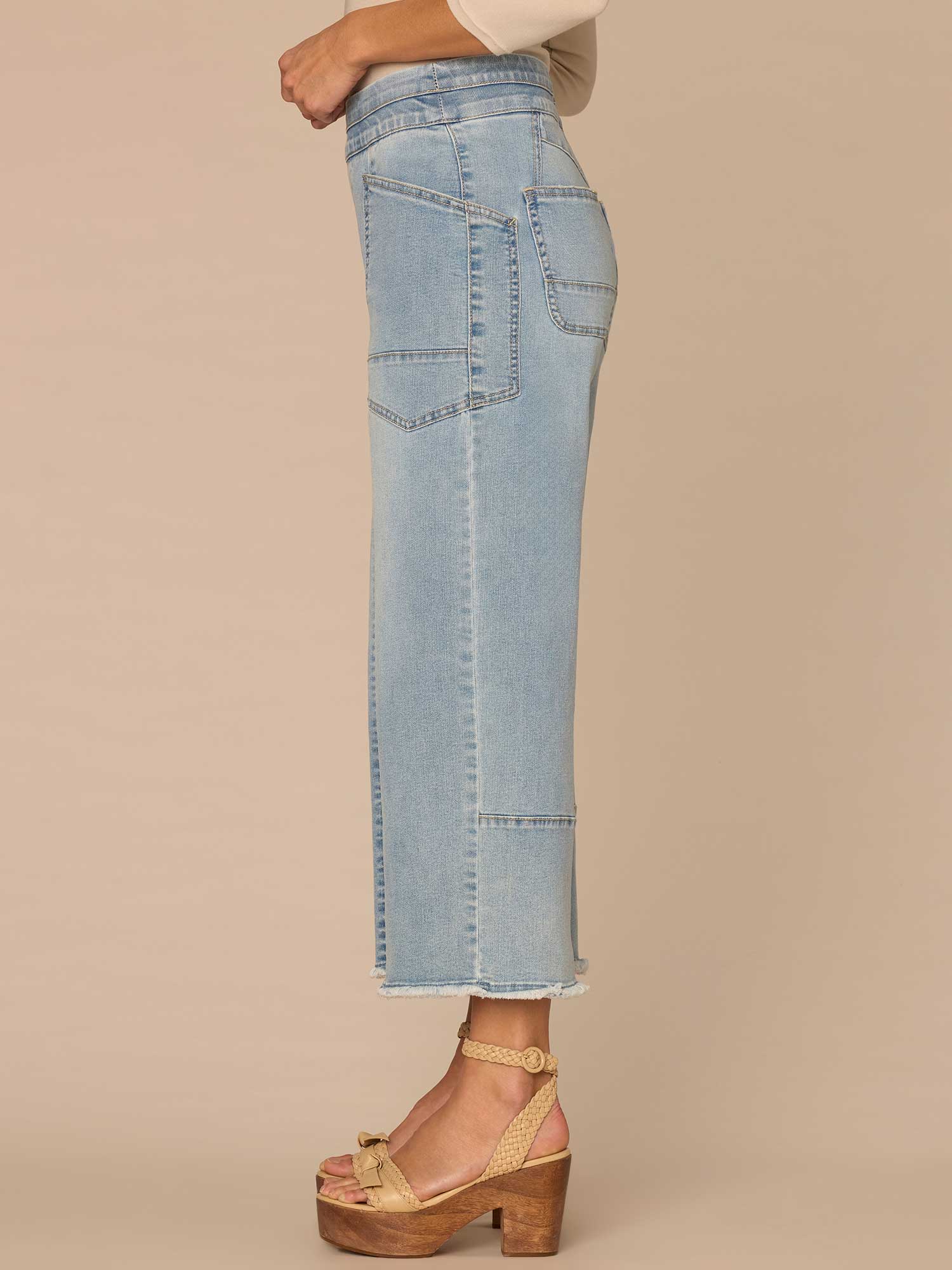 "Ab"solution® Skyrise Glider Crop Clean Finish Fray Hem Wide Leg Jeans