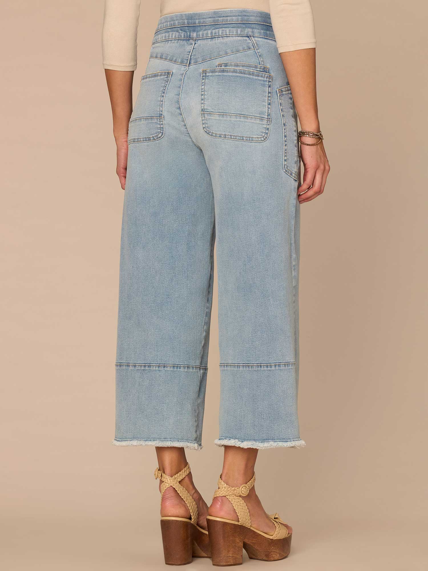 "Ab"solution® Skyrise Glider Crop Clean Finish Fray Hem Wide Leg Jeans