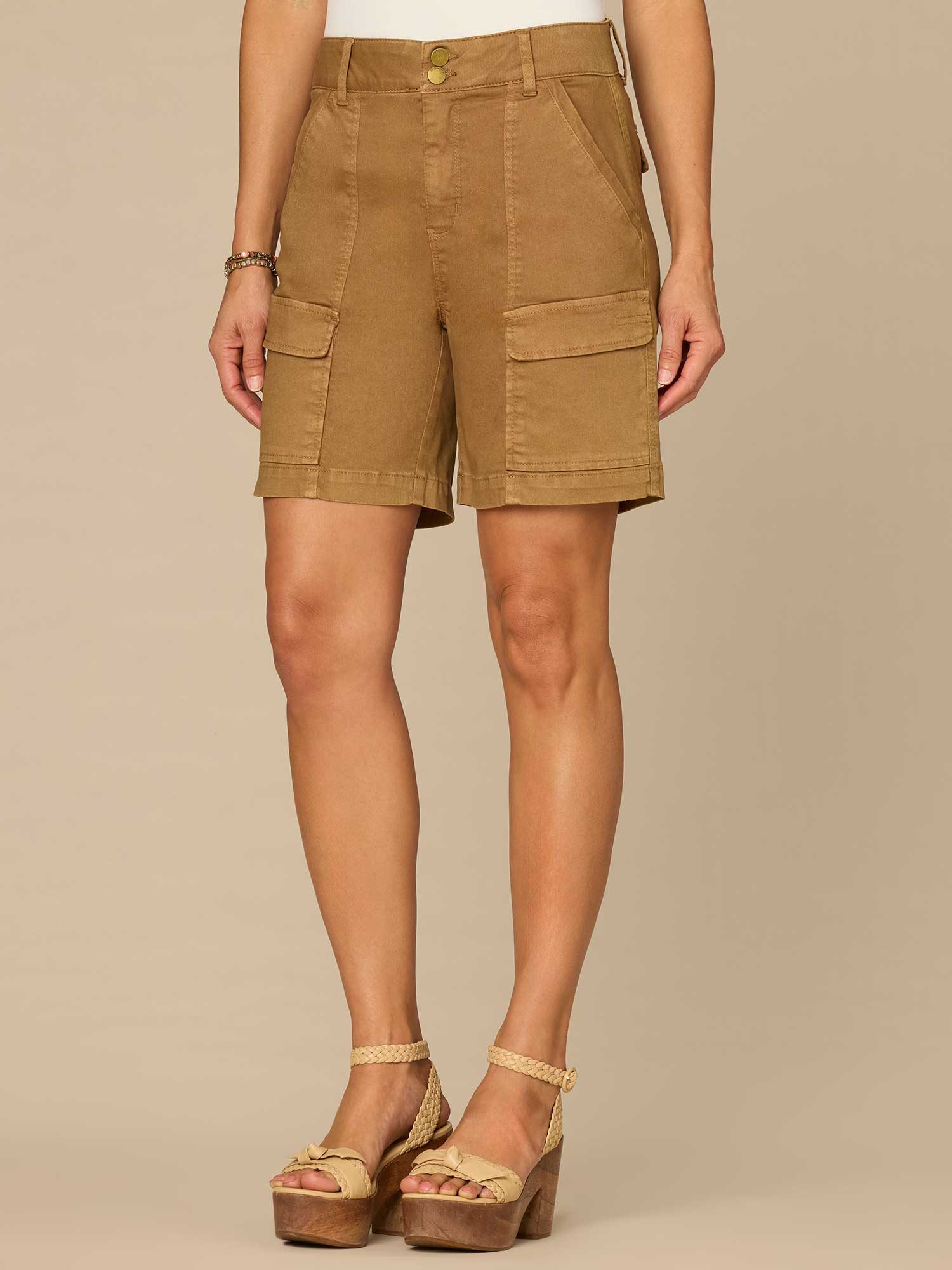 "Ab"solution Skyrise Double Button Cargo Shorts with Patch Pockets