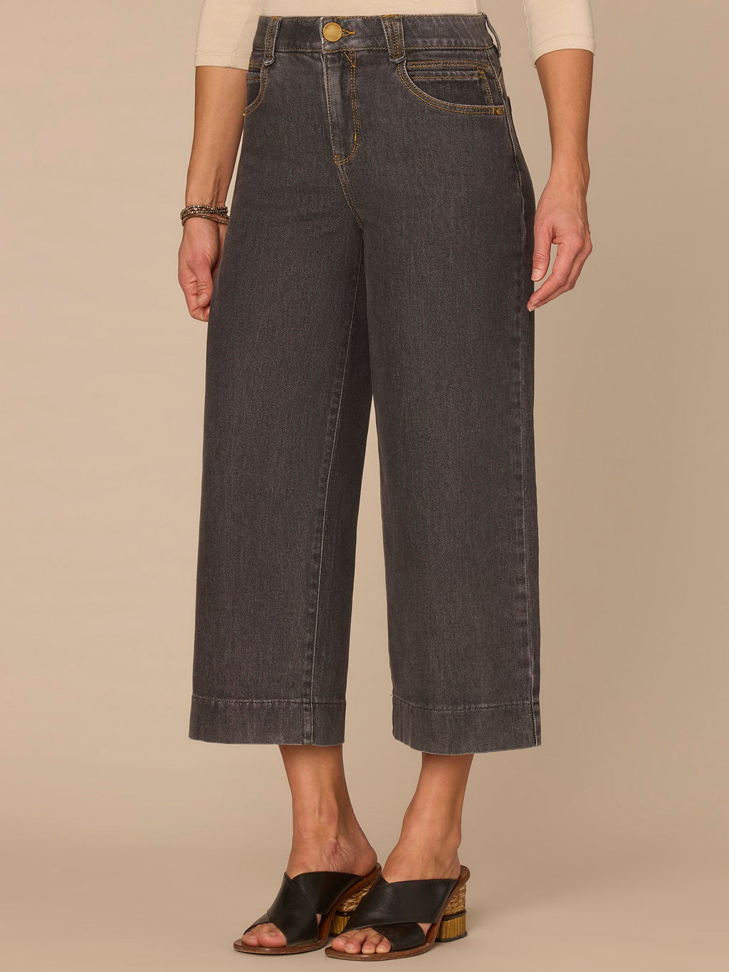 "Ab"solution® High Rise Cropped Wide Leg Jeans in Grey