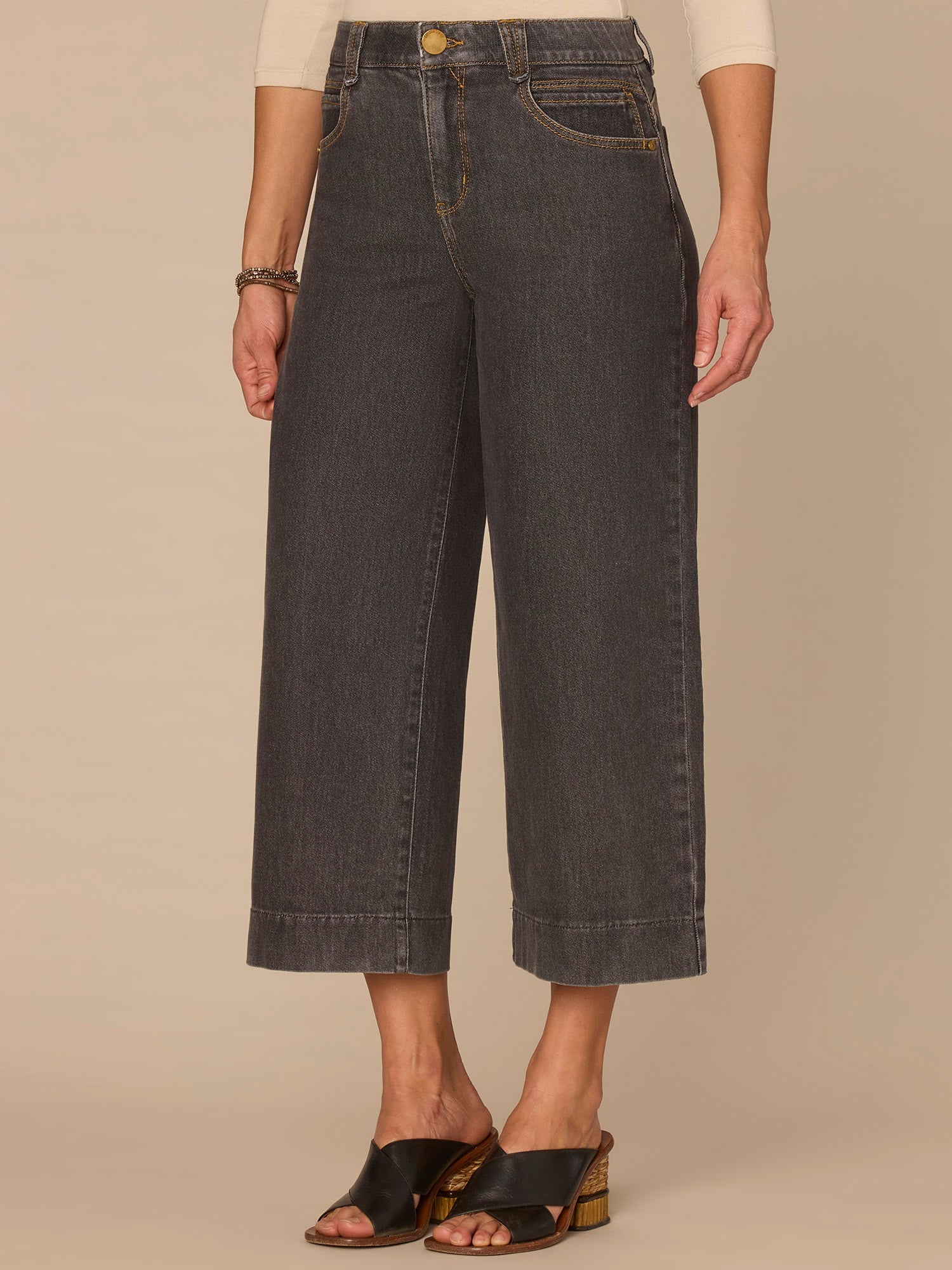 "Ab"solution® High Rise Cropped Wide Leg Jeans in Grey