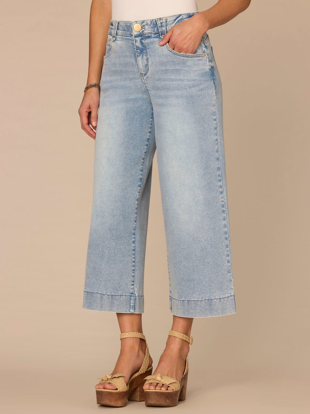 "Ab"solution® High Rise Light Blue Cropped Wide Leg Jeans