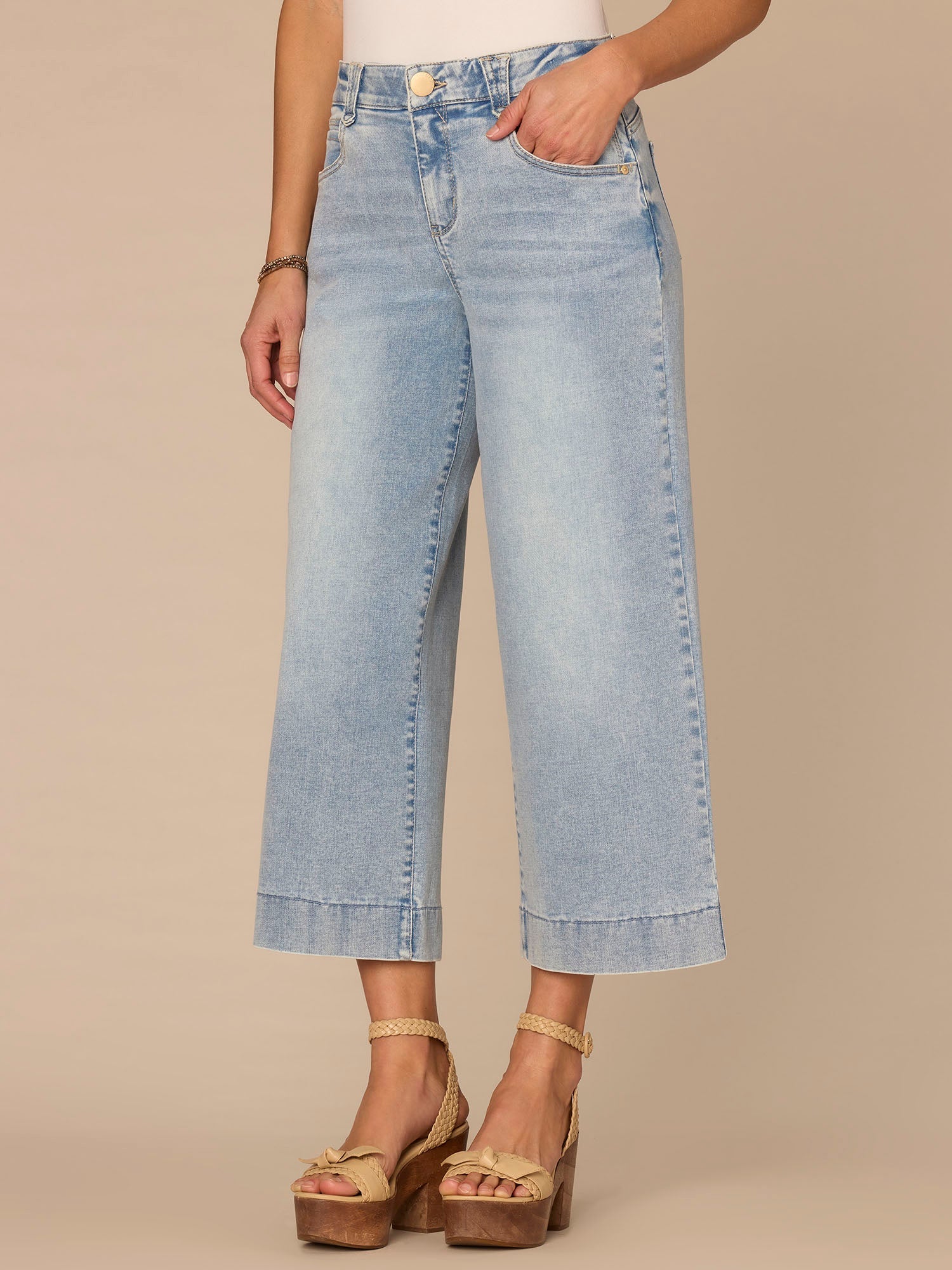 "Ab"solution® High Rise Light Blue Cropped Wide Leg Jeans