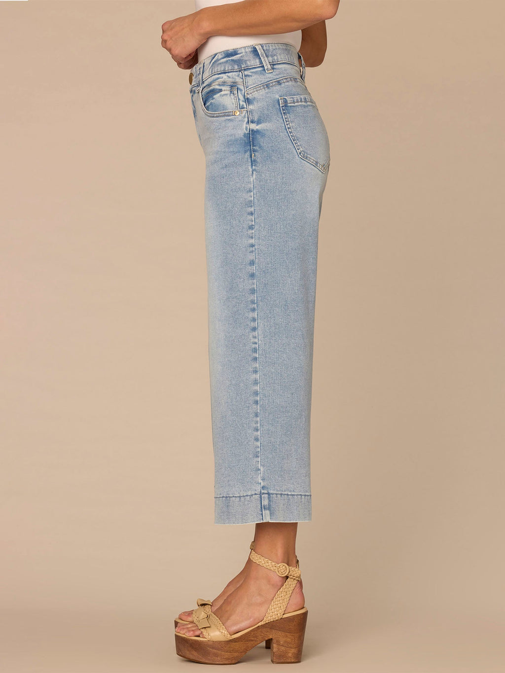 "Ab"solution® High Rise Light Blue Cropped Petite Wide Leg Jeans