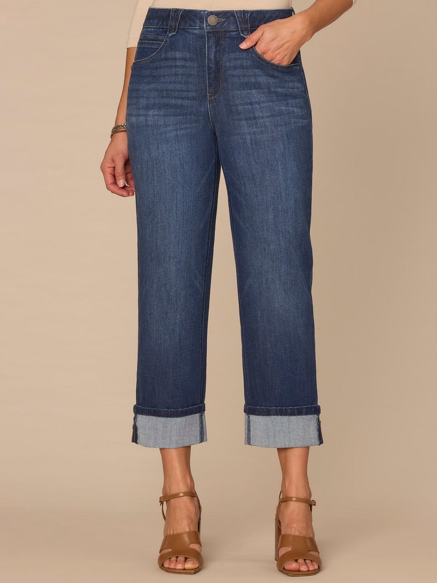 "Ab"solution® High Rise Round Up Petite Boyfriend Jeans with Crop Cuff