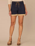 "Ab"solution® High Rise Contrast Cuff Petite Shorts with Waist Tie