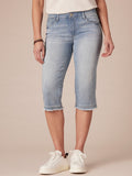 "Ab"solution® Light Blue Petite Fray Hem Skimmer Capri Jeans