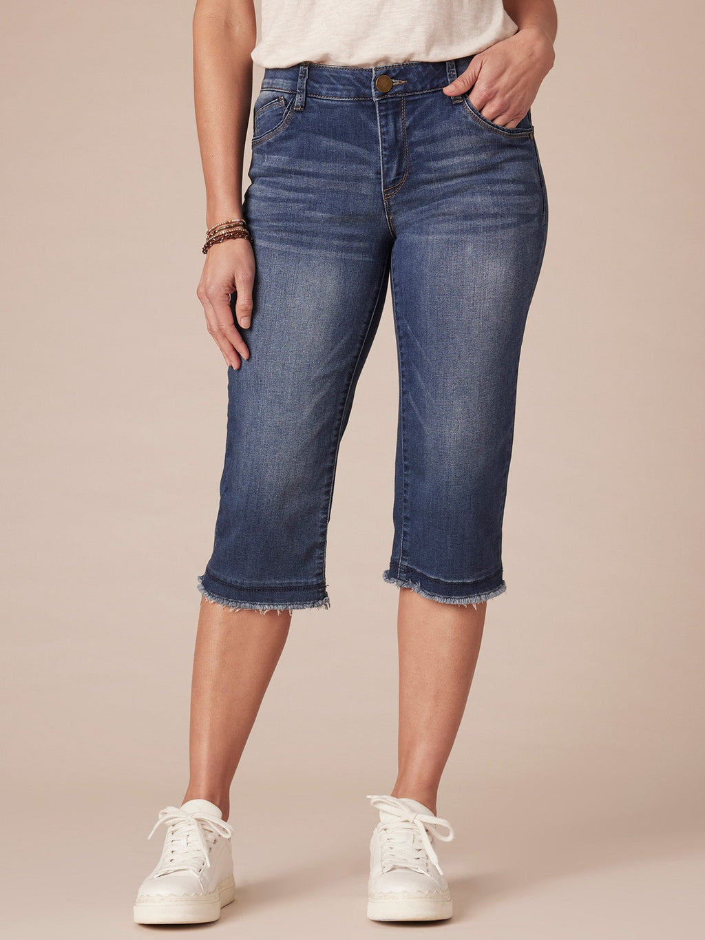 "Ab"solution® Blue Denim Fray Hem Capri Skimmer
