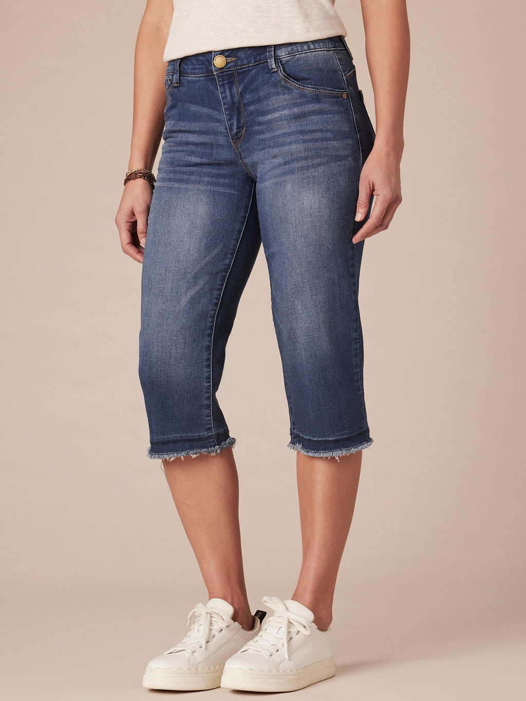 "Ab"solution® Blue Denim Fray Hem Capri Skimmer