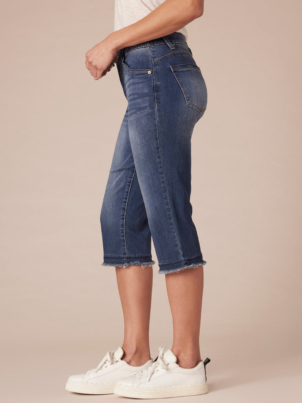 "Ab"solution® Blue Denim Fray Hem Capri Skimmer
