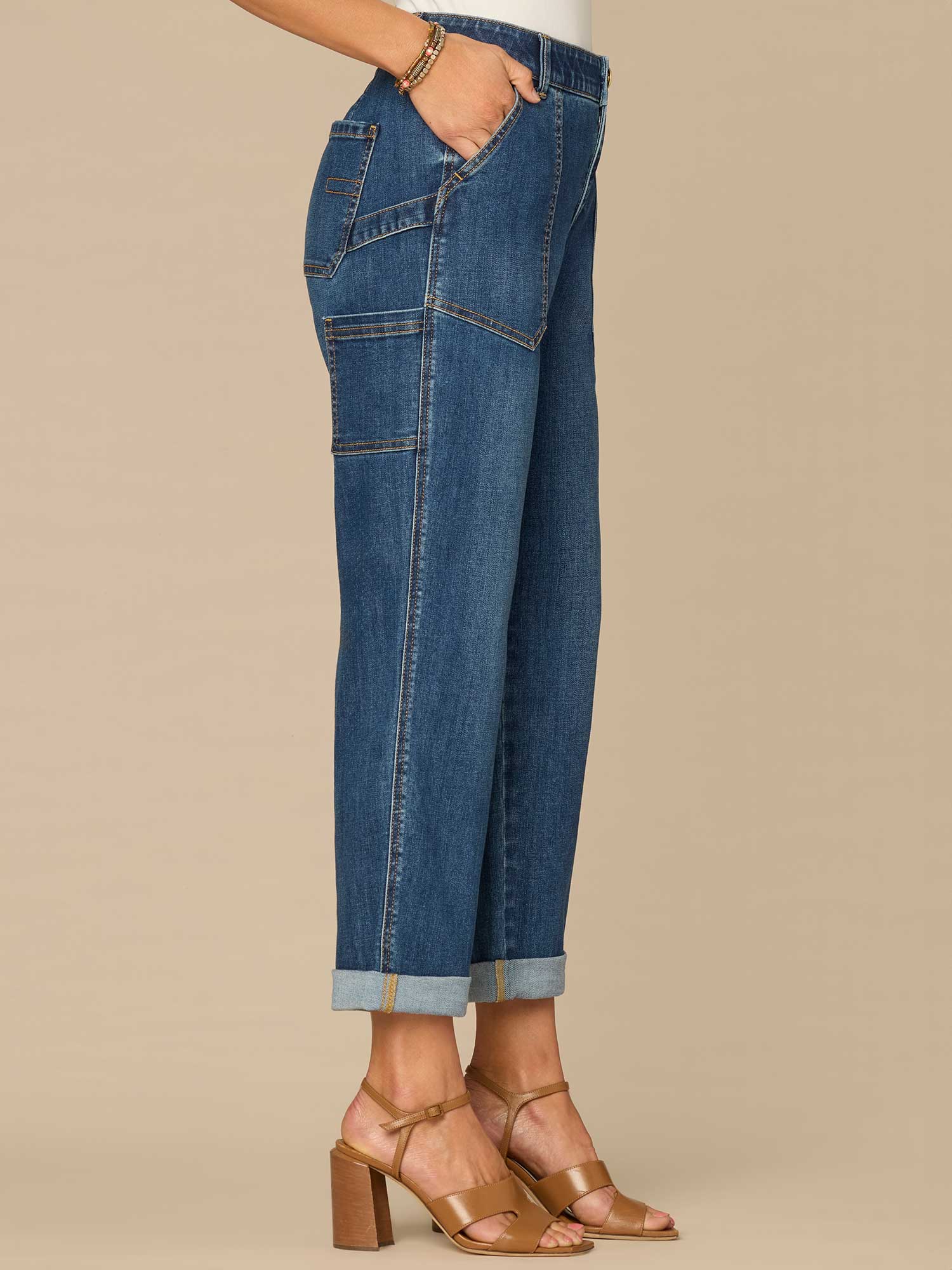 "Ab"solution® High Rise Patch Pocket Roll Cuff Petite Utility Jeans