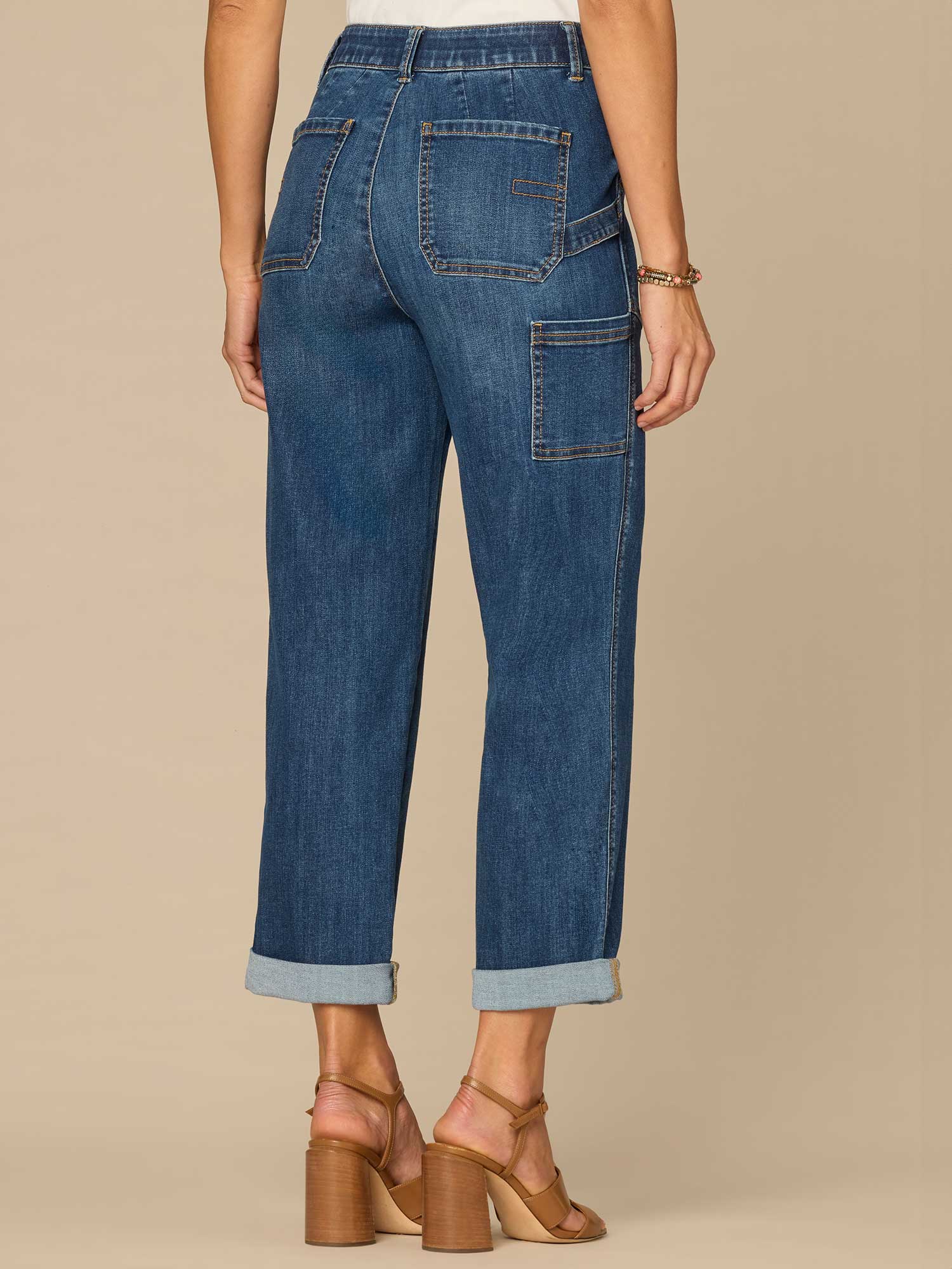 "Ab"solution® High Rise Patch Pocket Roll Cuff Utility Jeans