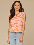 Extended Shoulder Boat Neck Bubble Hem Printed Knit Top
