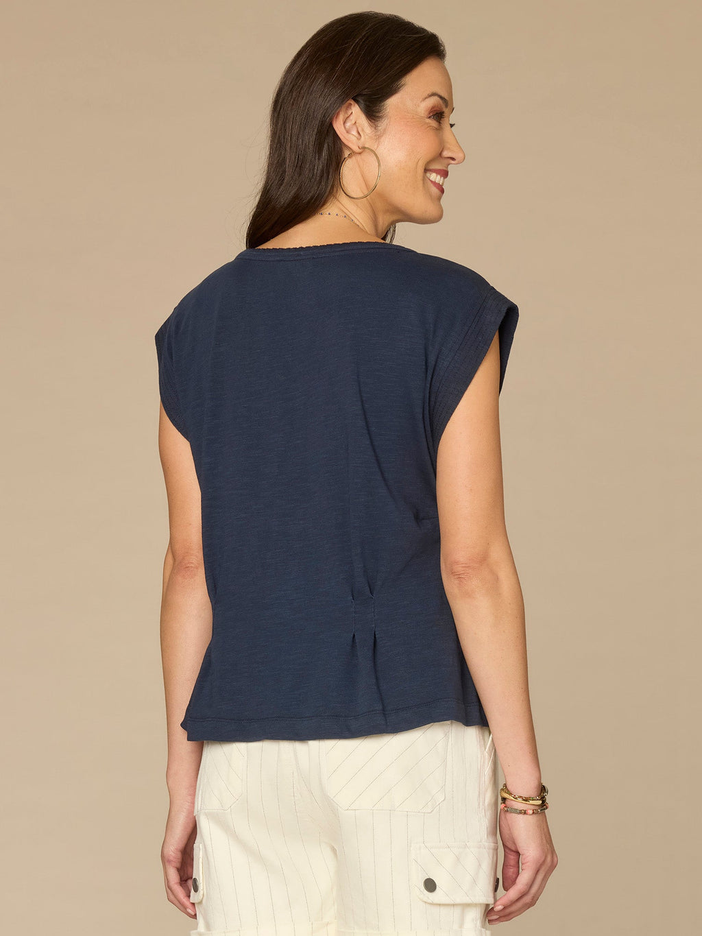 Extended Sleeve Scoop Neck Embroidered Peplum Hem Petite Knit Top