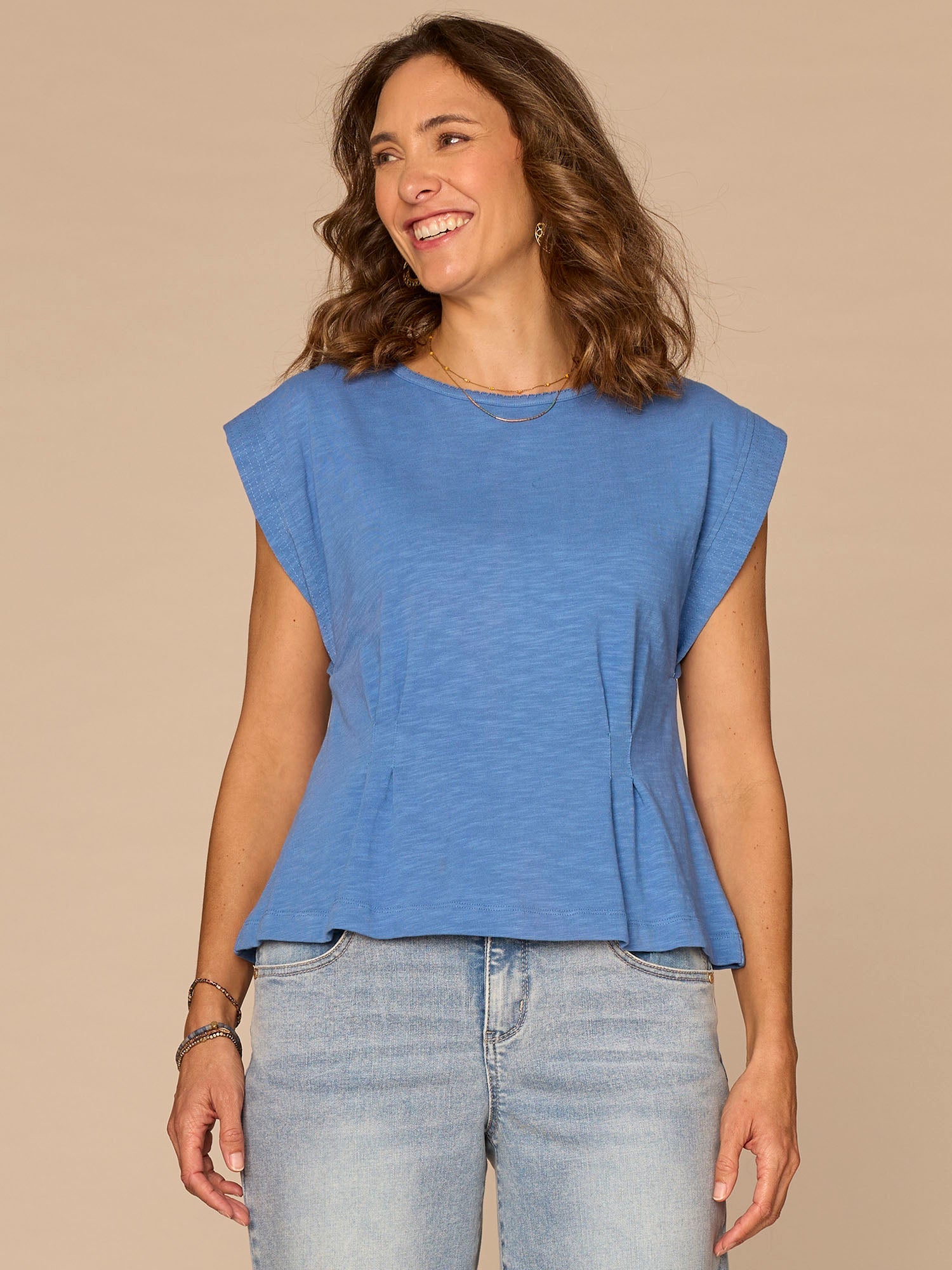 Extended Sleeve Embroidered Scoop Neck Pleated Peplum Knit Top