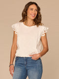 Extended Cap Sleeve Scoop Neck Scallop Trim Bubble Hem Knit Top
