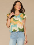 Cap Sleeve Scoop Neck Bubble Hem Placement Print Petite Knit Top