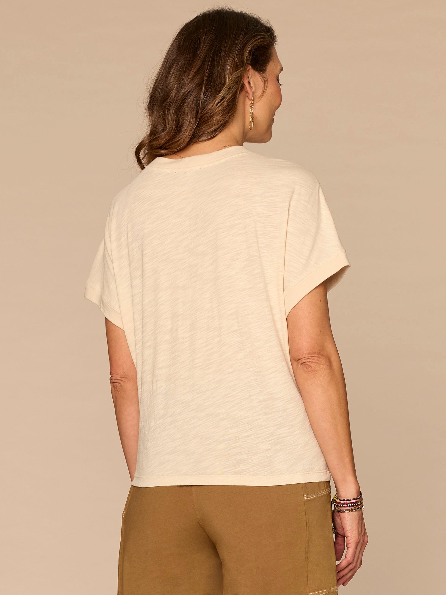 Dolman Sleeve Scoop Neck Lace Placket Mixed Media Knit Top