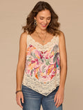 Crochet Strap V-Neck Embroidered Scallop Trim Woven Tank Top