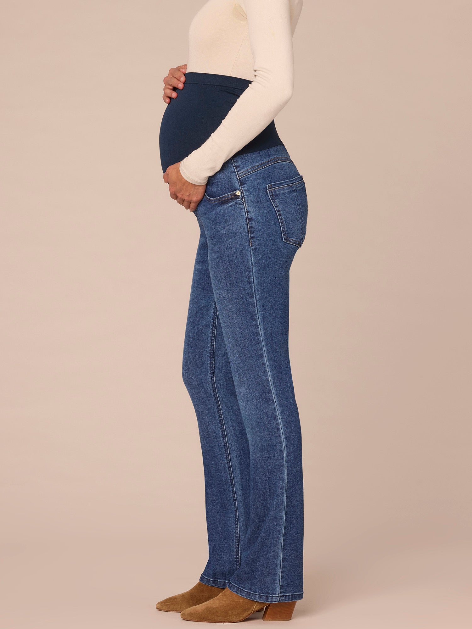 "Ab"solution Mid Blue Maternity Itty Bitty Boot Baby Bump Jeans