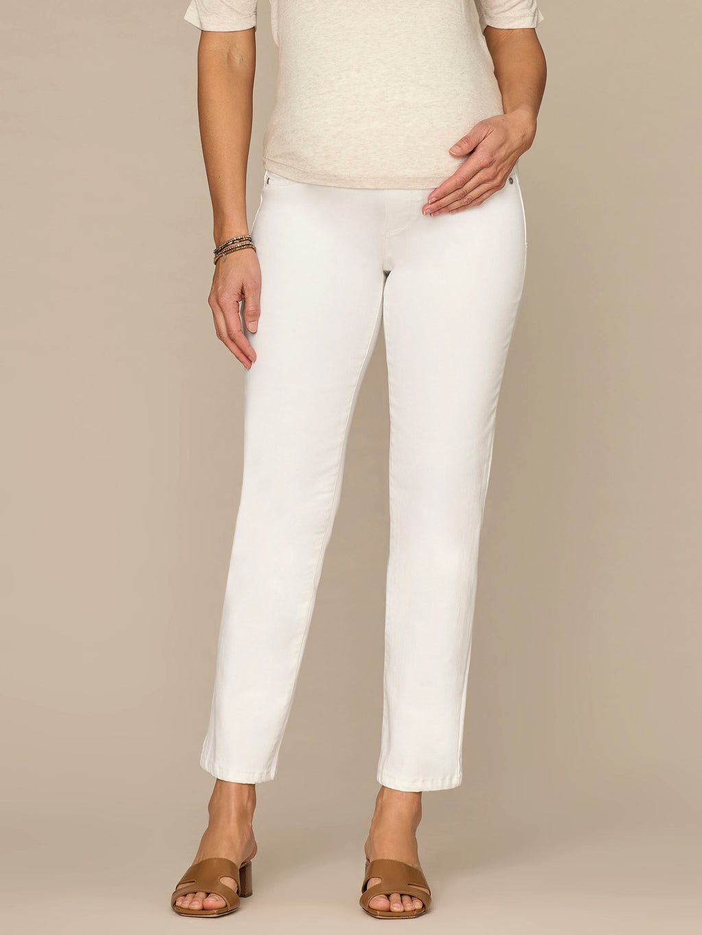 CradleComfort Baby Bump Optic White Maternity Straight Leg Jeans