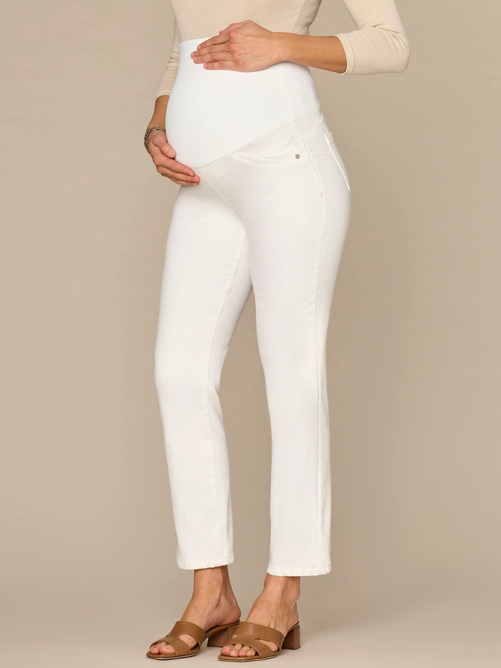 CradleComfort Baby Bump Optic White Maternity Straight Leg Jeans