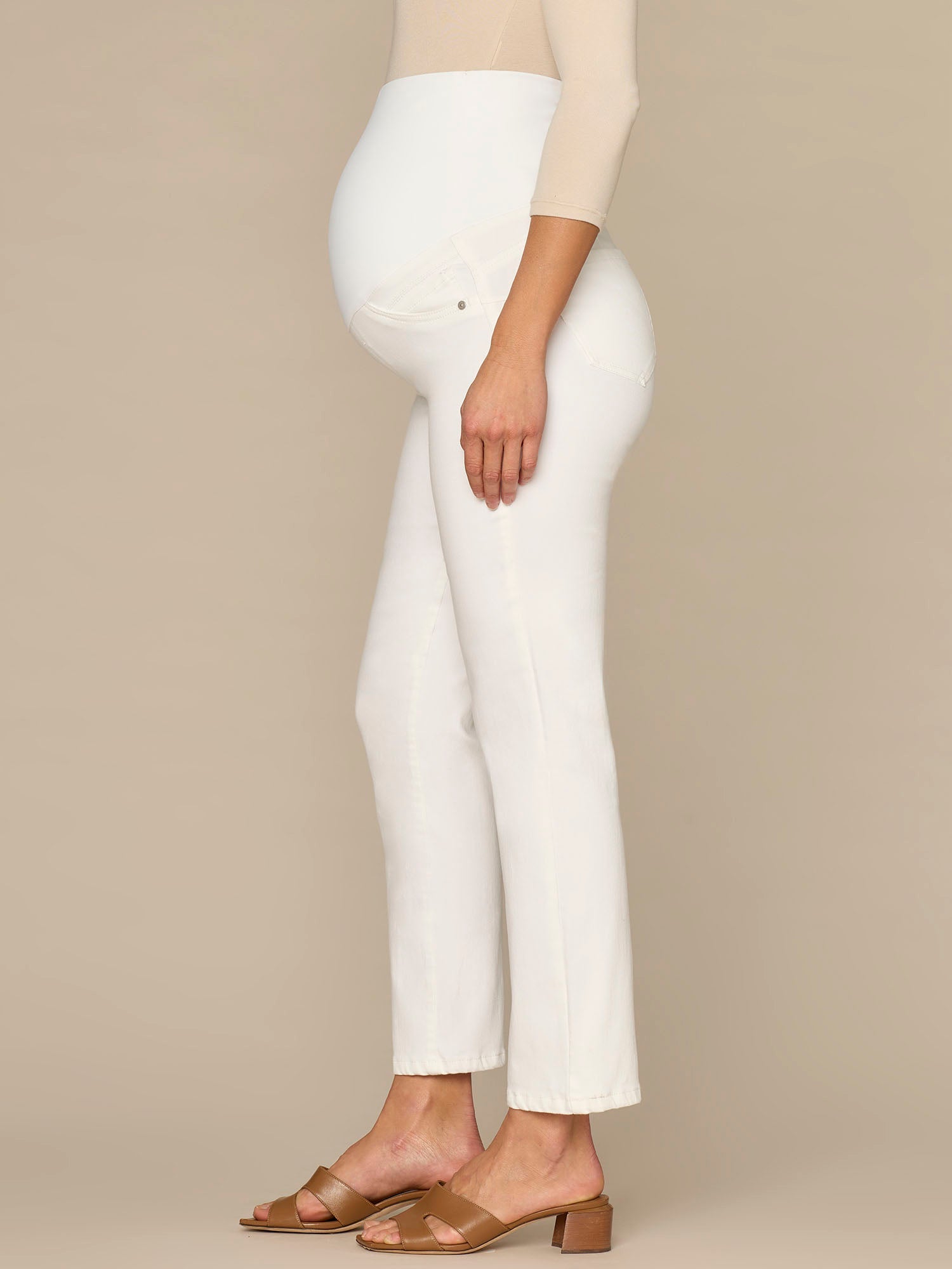 CradleComfort Baby Bump Optic White Maternity Straight Leg Jeans