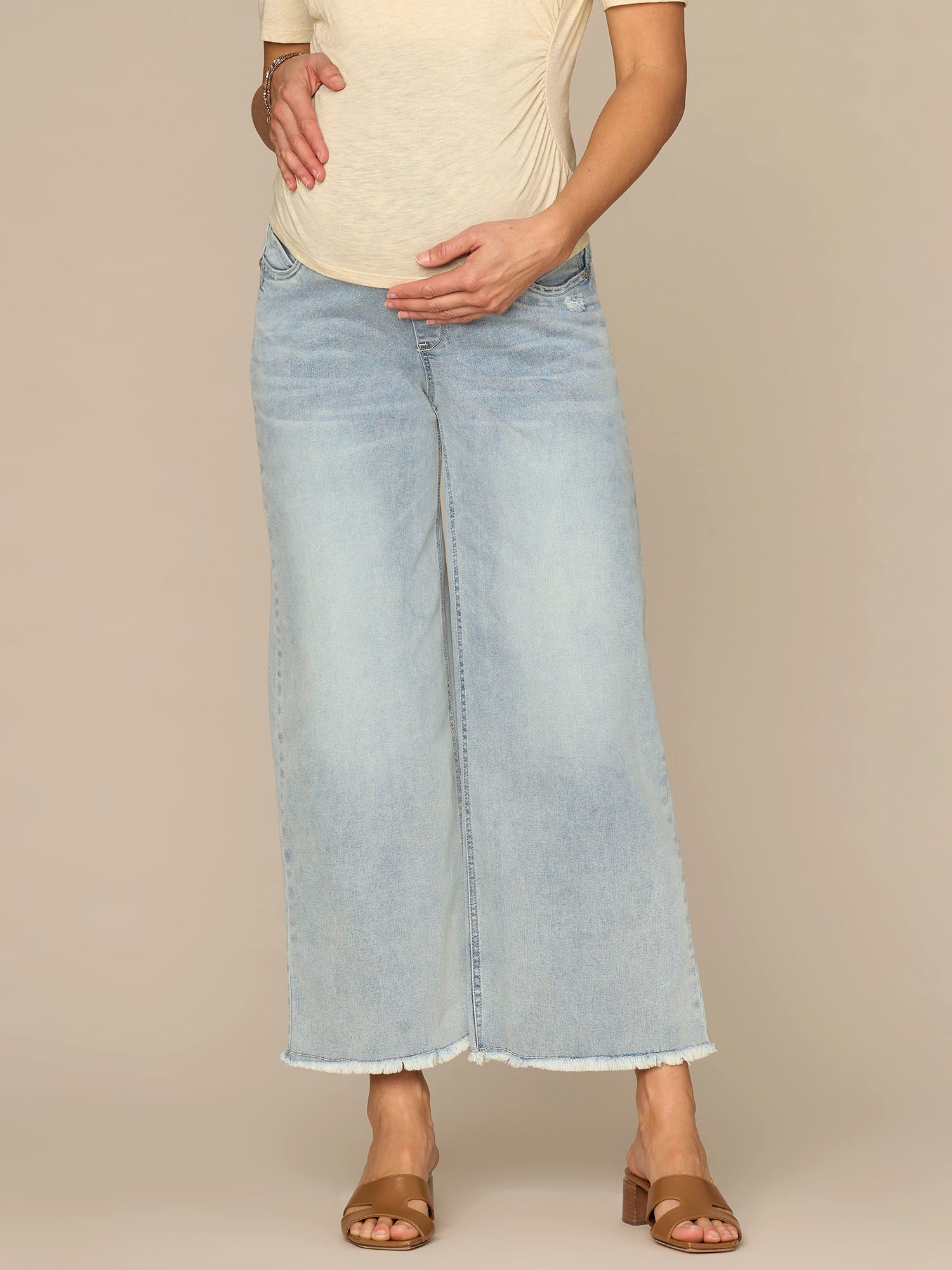 CradleComfort Baby Bump Round Up Fray Hem Maternity Wide Leg Jeans
