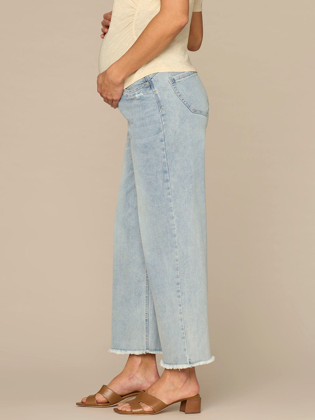 CradleComfort Baby Bump Round Up Fray Hem Maternity Wide Leg Jeans