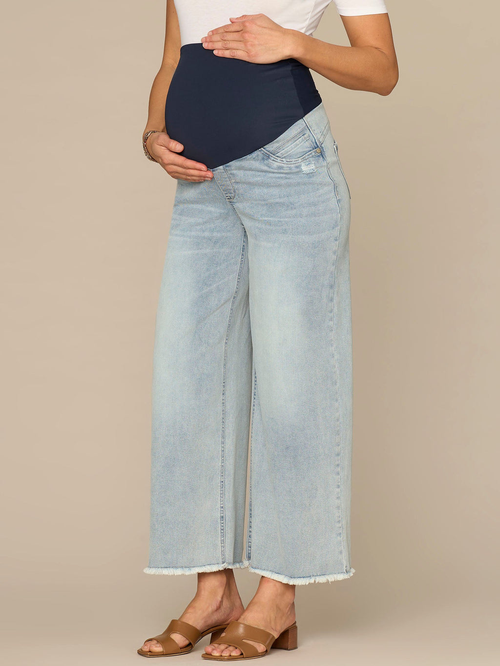 CradleComfort Baby Bump Round Up Fray Hem Maternity Wide Leg Jeans