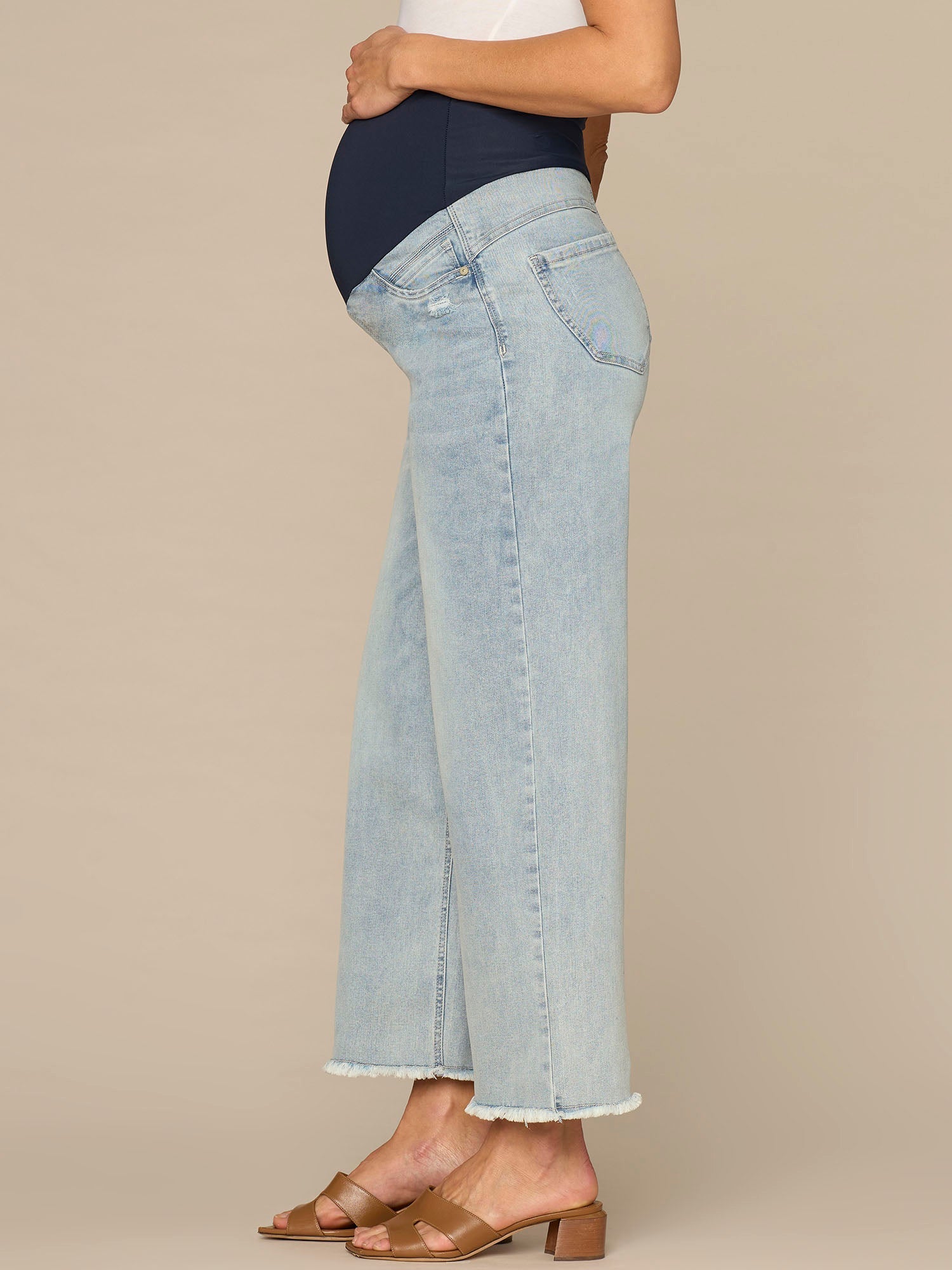 CradleComfort Baby Bump Round Up Fray Hem Maternity Wide Leg Jeans