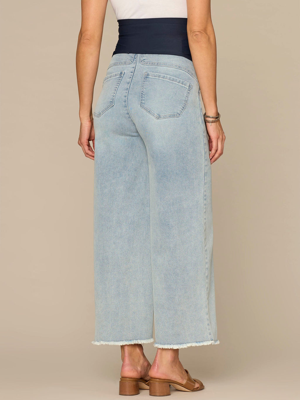 CradleComfort Baby Bump Round Up Fray Hem Maternity Wide Leg Jeans