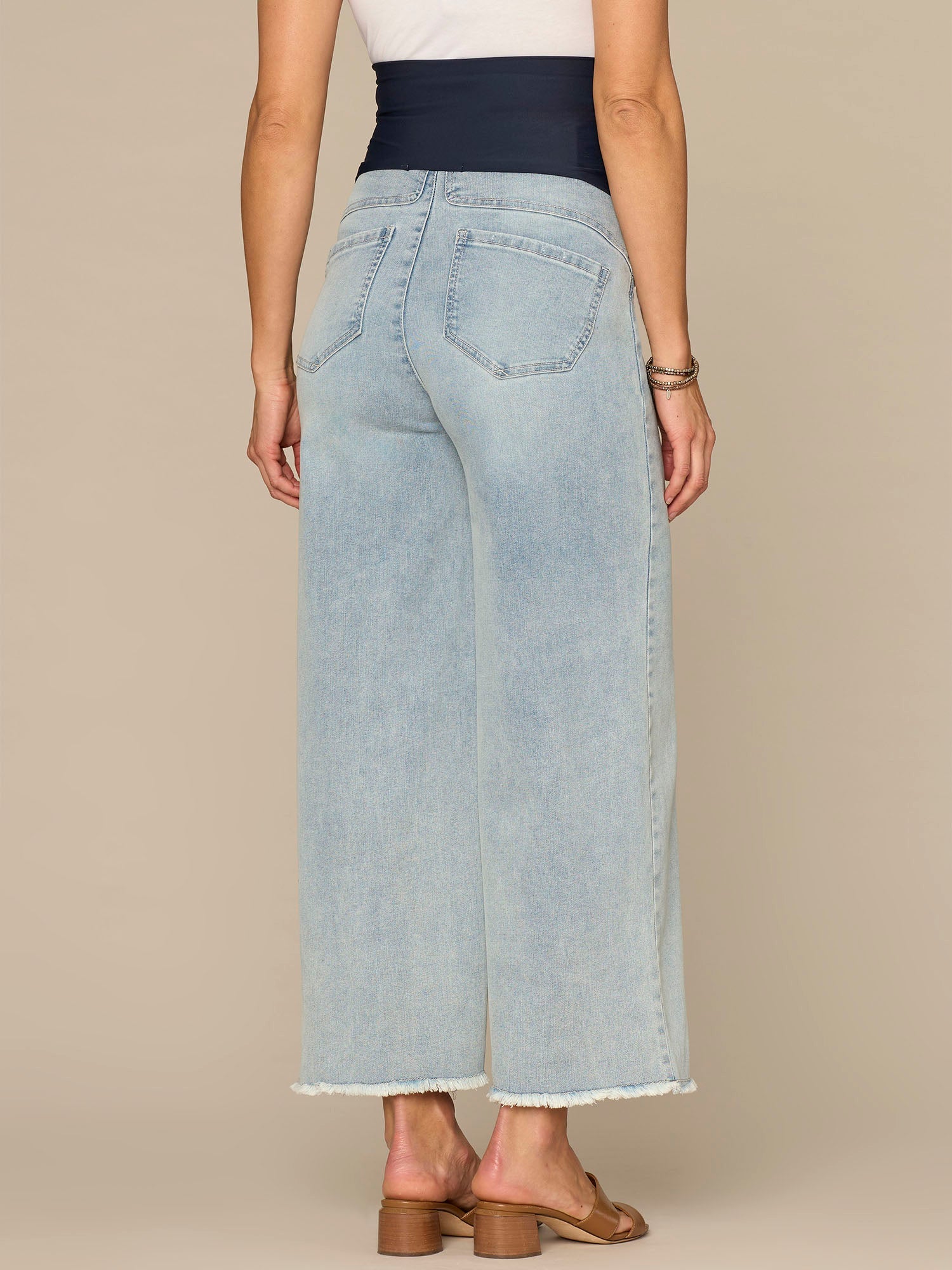 CradleComfort Baby Bump Round Up Fray Hem Maternity Wide Leg Jeans