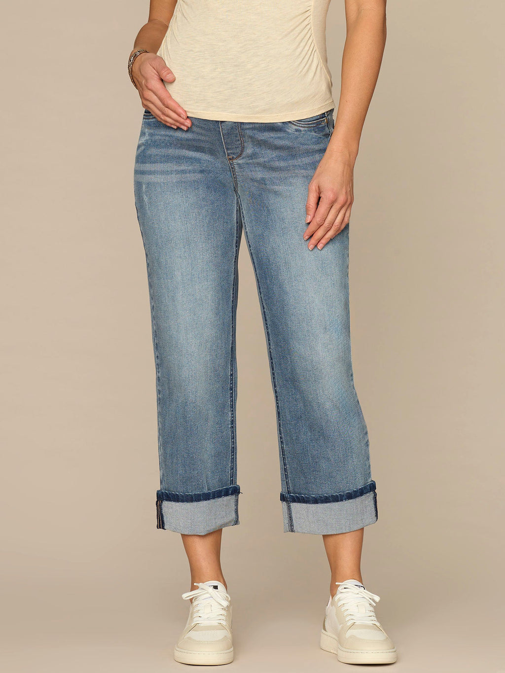 CradleComfort Baby Bump Maternity Round Up Cropped Boyfriend Jeans