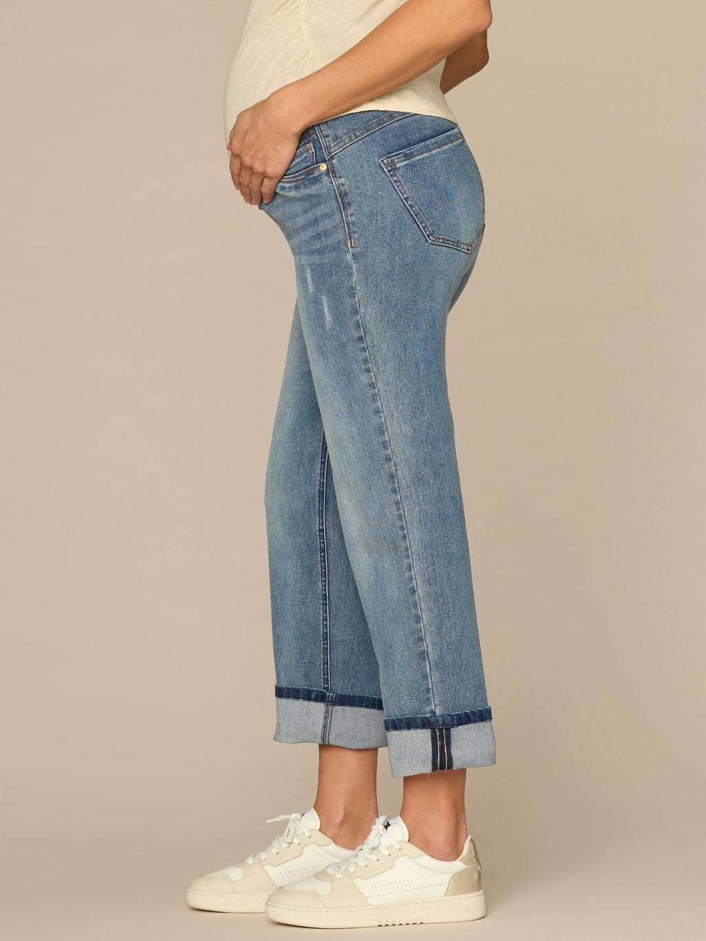 CradleComfort Baby Bump Maternity Round Up Cropped Boyfriend Jeans