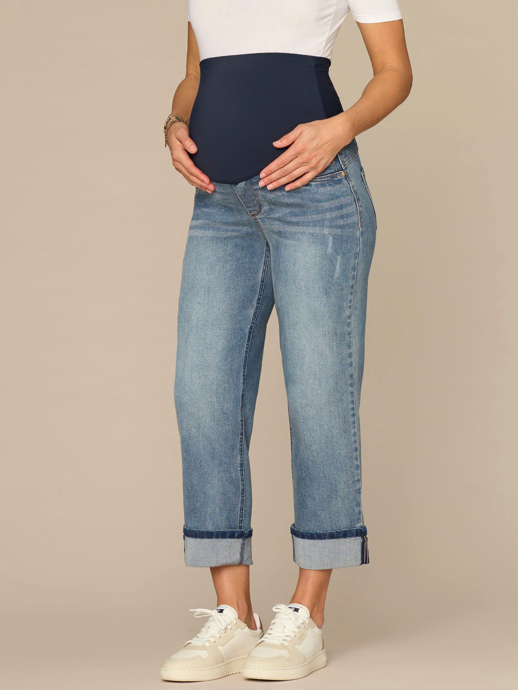 CradleComfort Baby Bump Maternity Round Up Cropped Boyfriend Jeans