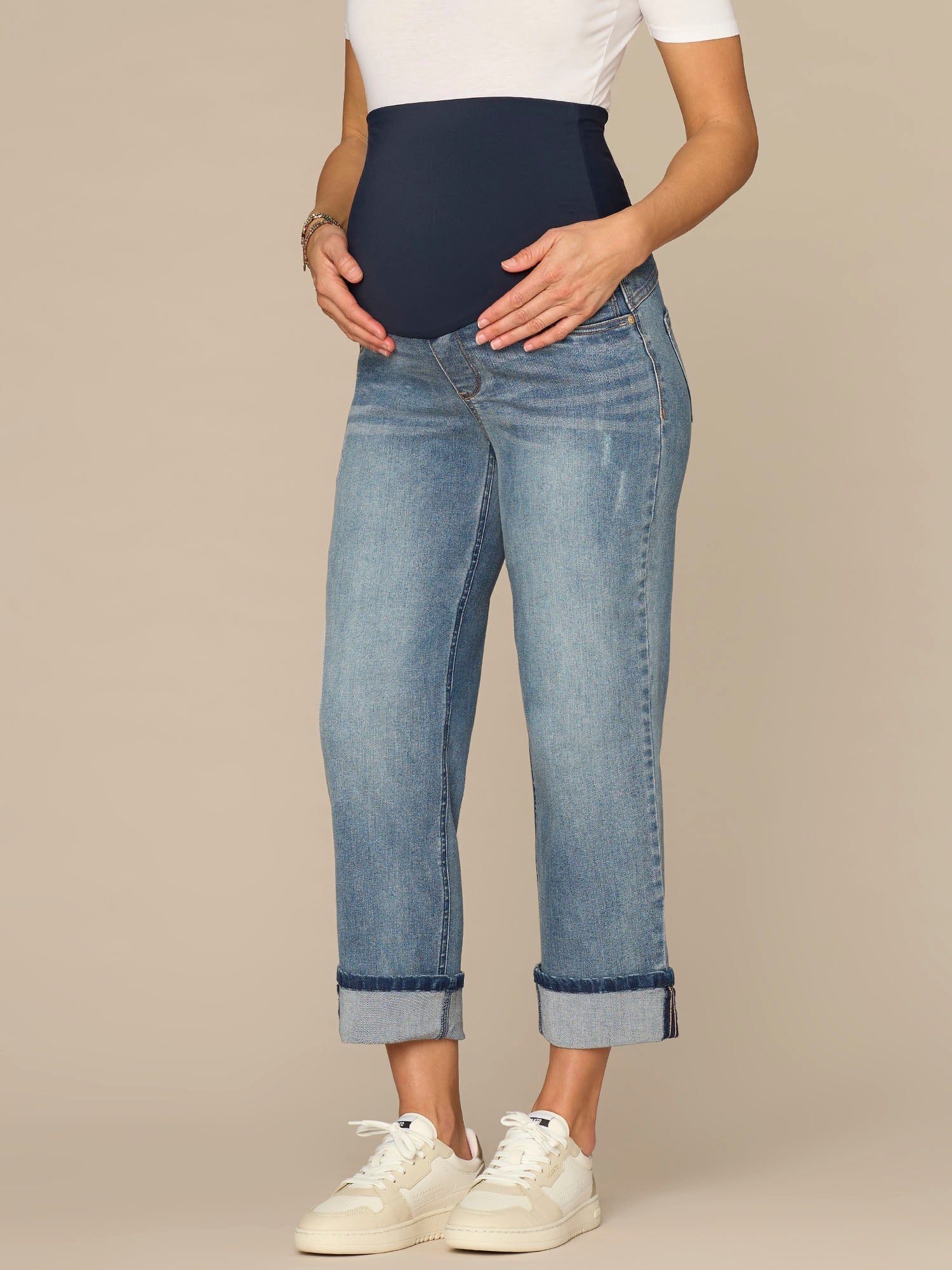 CradleComfort Baby Bump Maternity Round Up Cropped Boyfriend Jeans