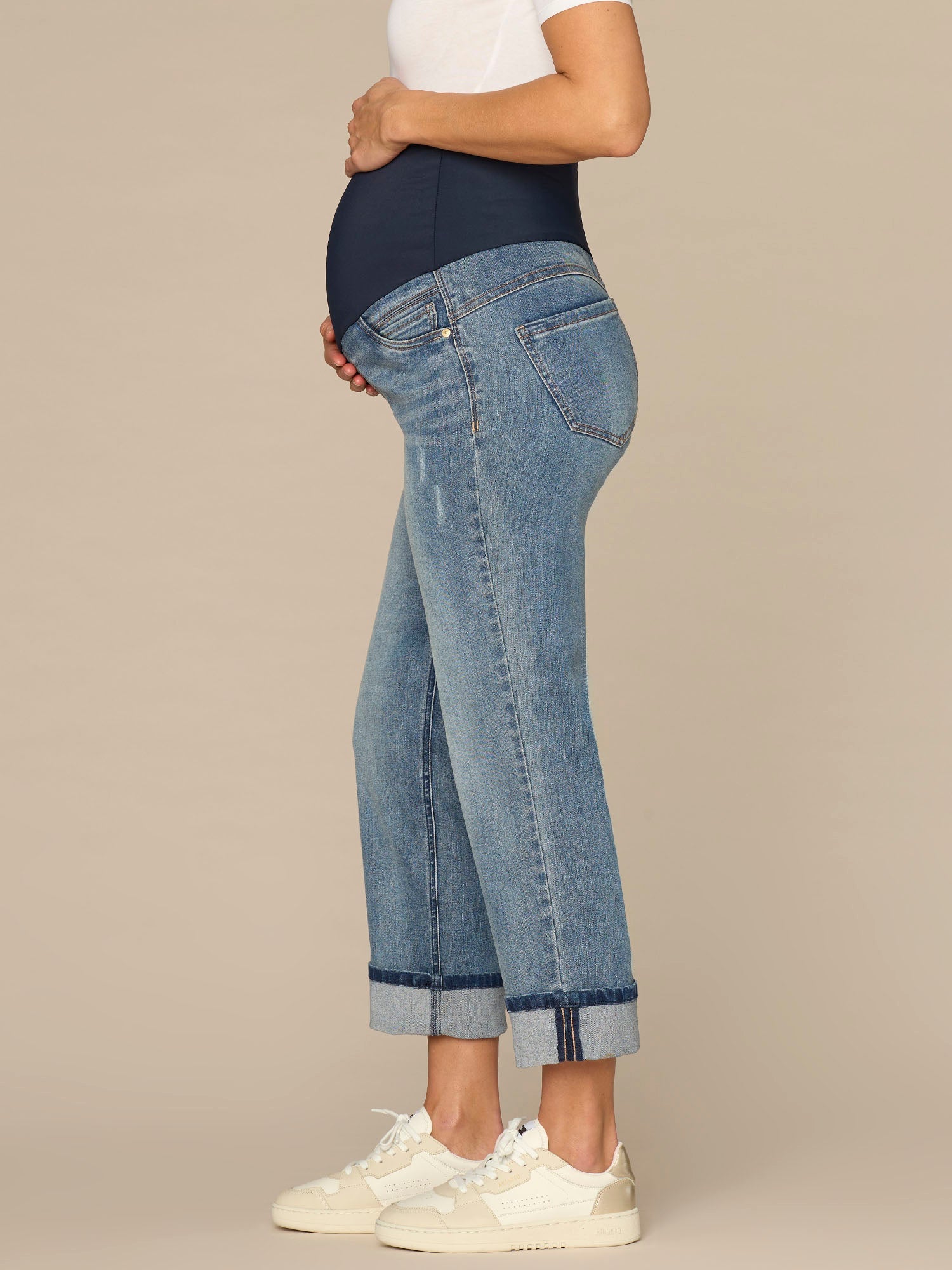 CradleComfort Baby Bump Maternity Round Up Cropped Boyfriend Jeans