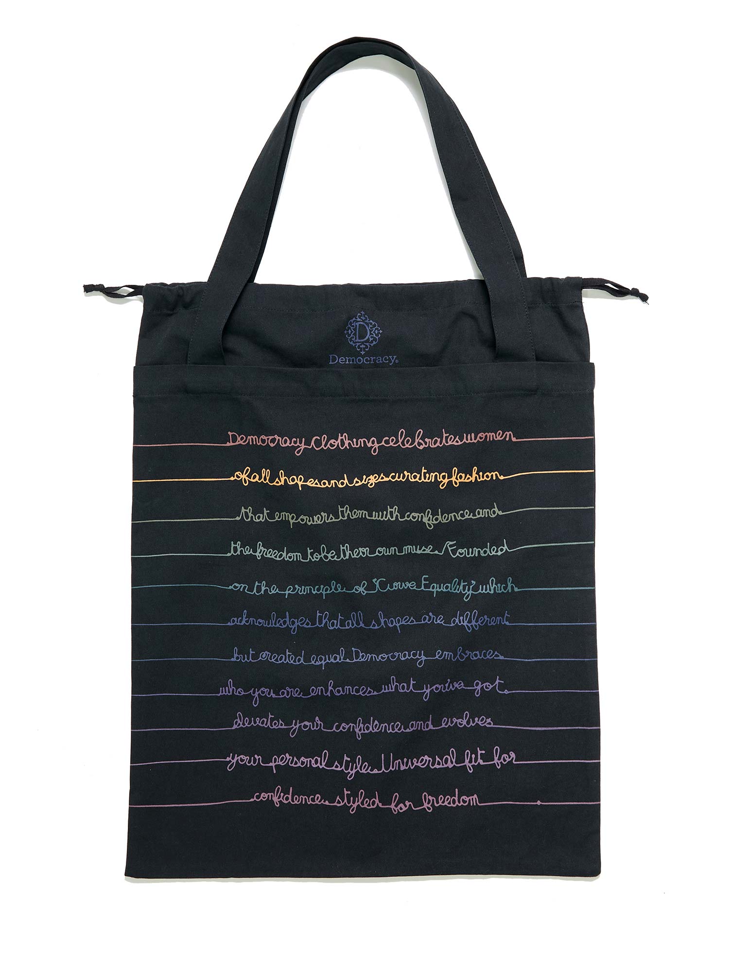 Democracy Script Drawstring Tote Bag