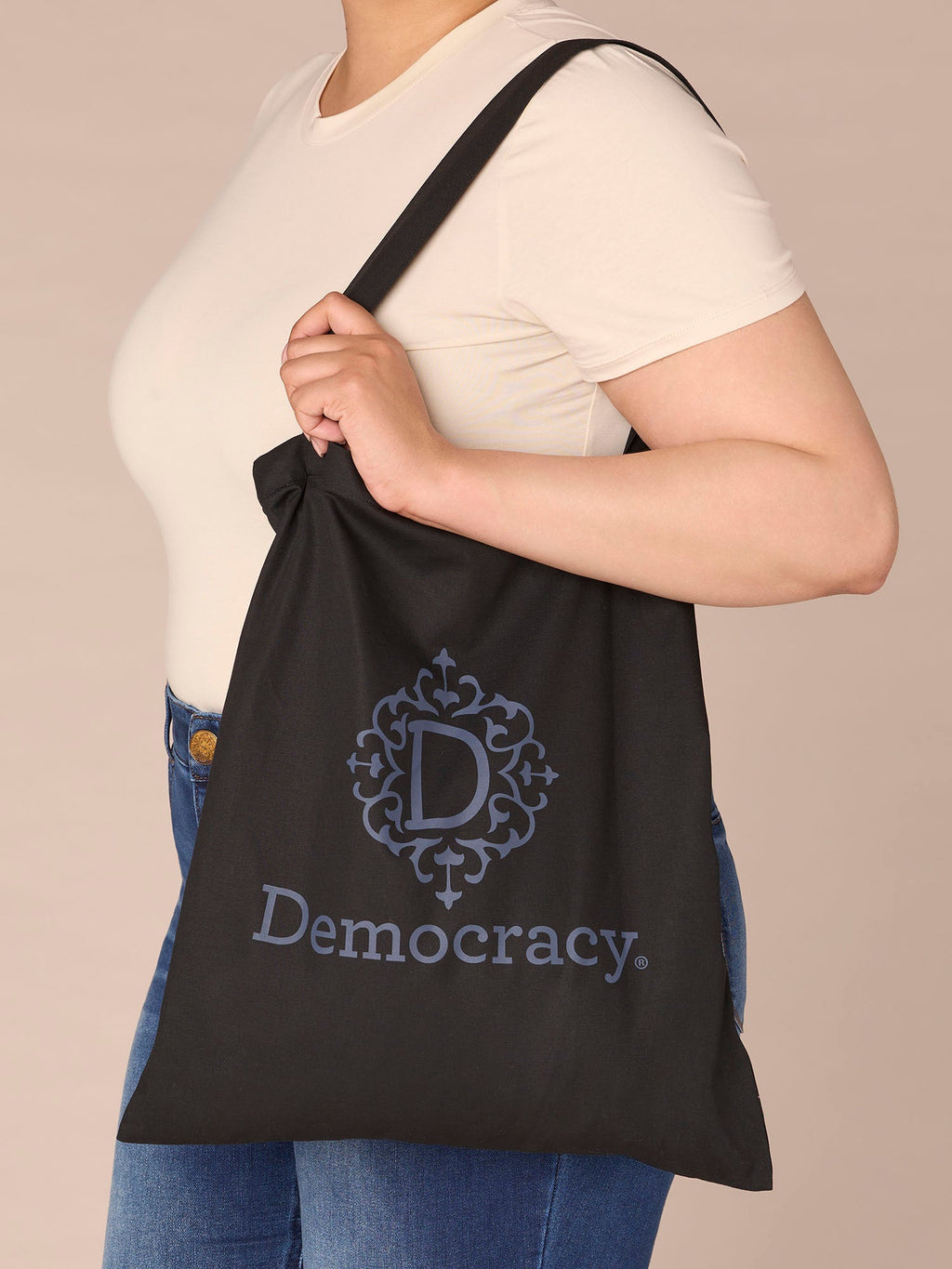 Democracy Script Drawstring Tote Bag