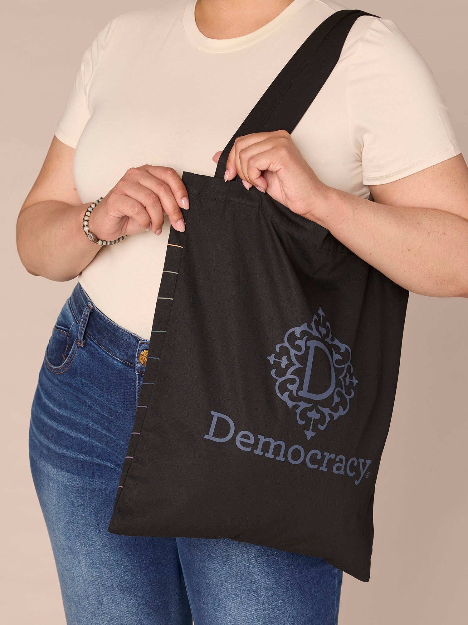 Democracy Script Drawstring Tote Bag