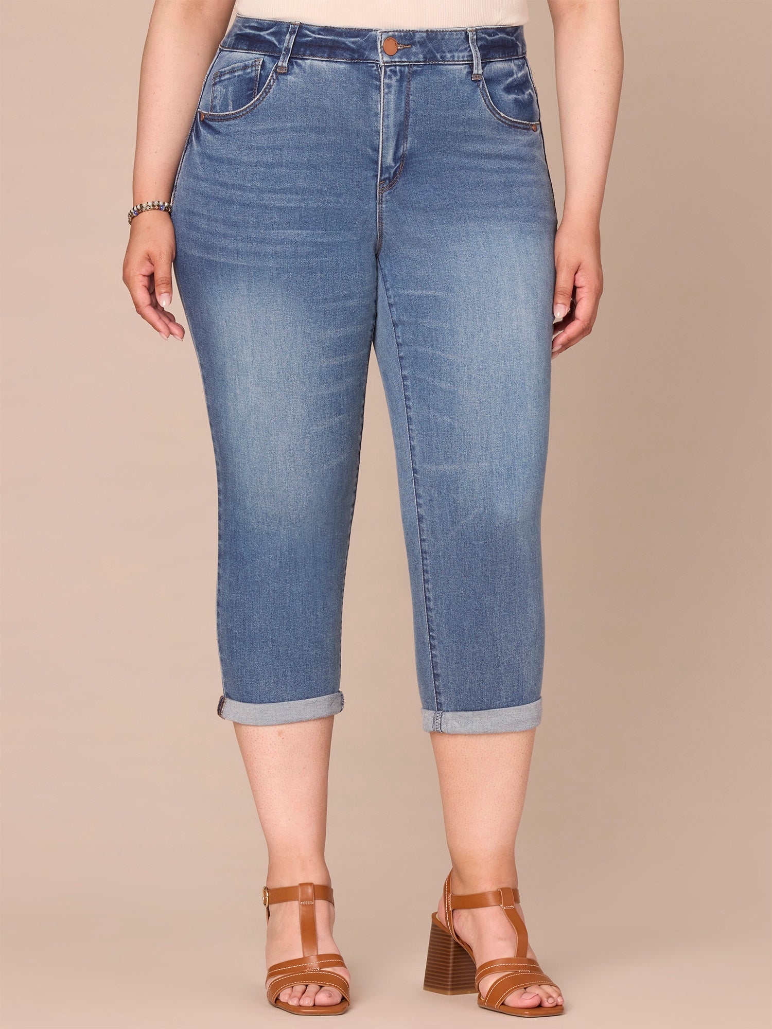 "Ab"solution High Rise Rope Embroidered Plus Size Modern Capri Jeans