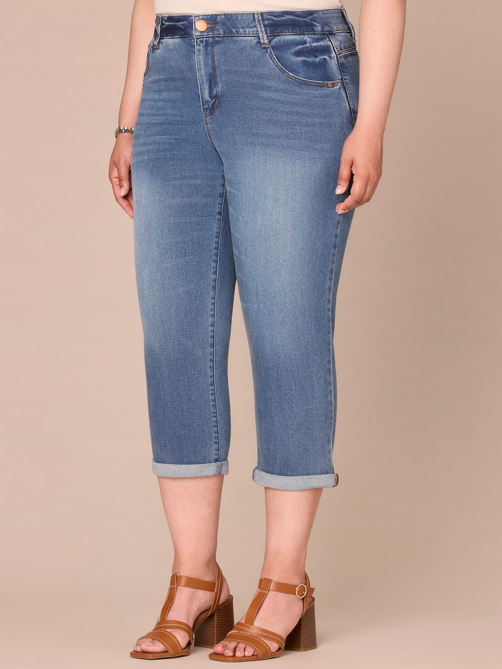 "Ab"solution High Rise Rope Embroidered Plus Size Modern Capri Jeans