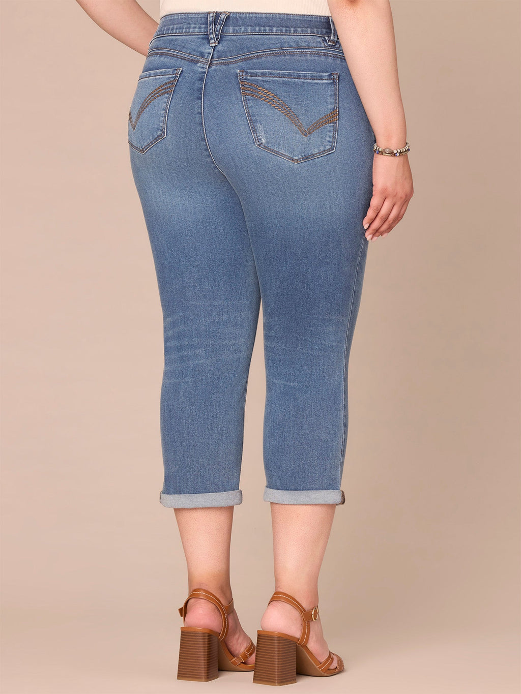 "Ab"solution High Rise Rope Embroidered Plus Size Modern Capri Jeans