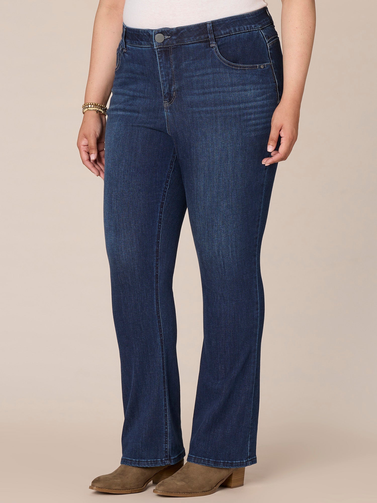 "Ab"solution High Rise Cascading "D" Itty Bitty Boot Plus Size Jeans